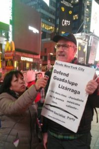 New York City based renowned activist and Member of the Freedom Socialist Party (FSP) Stephen Durham. Here participating in the recent protest in support of Guadalupe Lizarraga's struggle.
